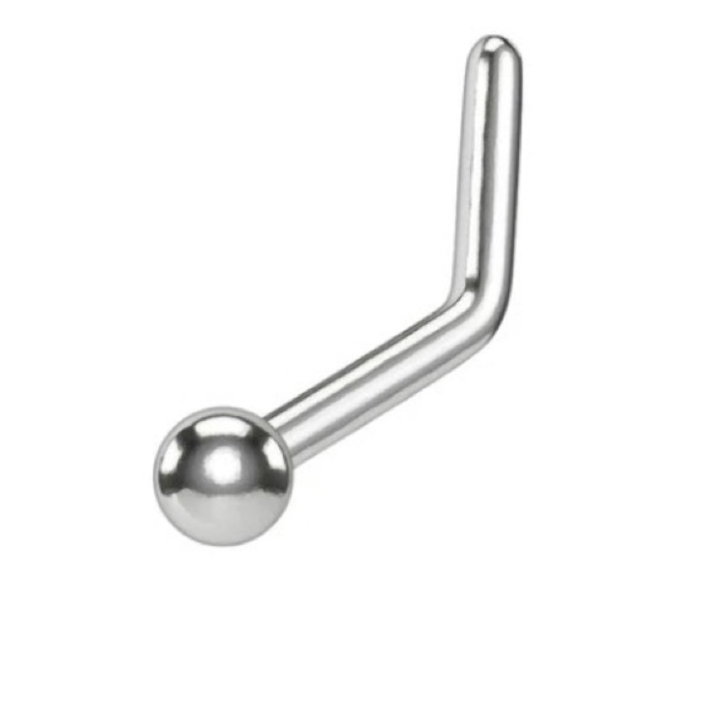 Implant Grade Titanium Ball Top L-Shaped Nose Ring, nose stud 18G (1mm)